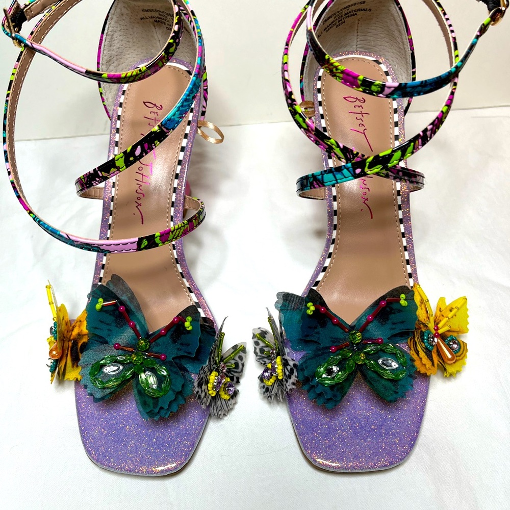 Betsey Johnson Multicolor Strappy Heels with Butterfly Accents